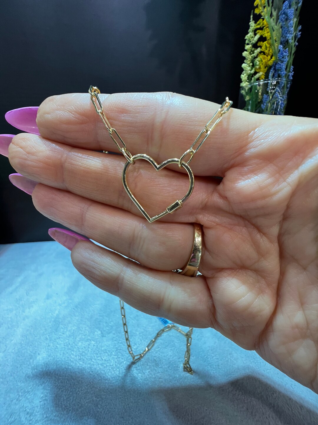 14K Heart Paperclip Necklace / 14K Heart Necklace / Paperclip Necklace