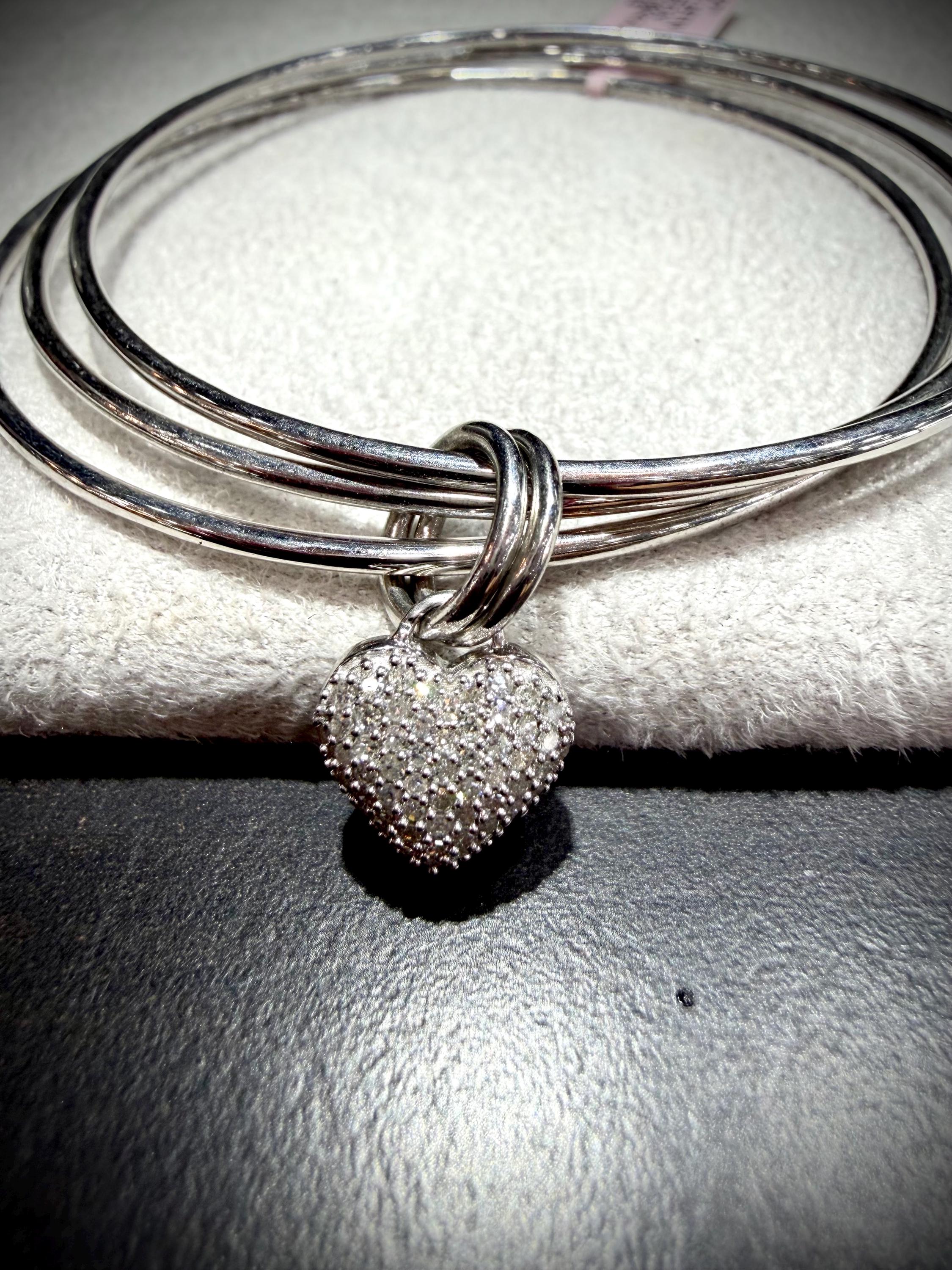Triple Bangle With Dangle Diamond Heart: Slip on Style, Natural ...