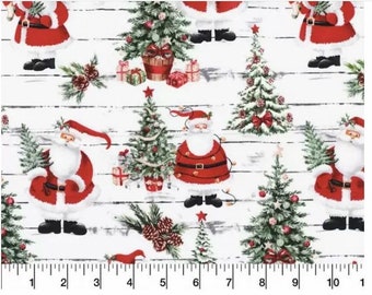 Blank Quilting Giddy Up Santa Red Truck On Plaid fabric last piece 32 inches