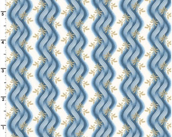 American Beauty Zig Zag Fern Blue 100% Cotton Fabric