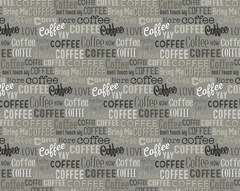 Clothworks YAY! Coffee! Pewter Cotton Fabric