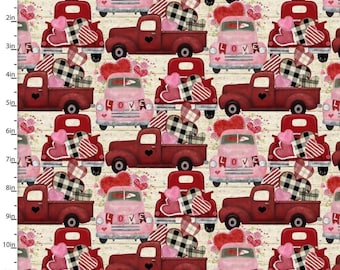 3 Wishes Hugs Kisses Special Wishes Trucks of Love 100% Cotton Quilting & Sewing Fabric