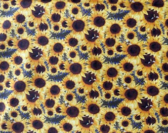 Sunflower Field Cotton Fabric, Yellow Floral Print