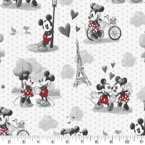 Disney Mickey and Minnie Fabric – Romantic Vintage Cotton Quilting and Sewing Material