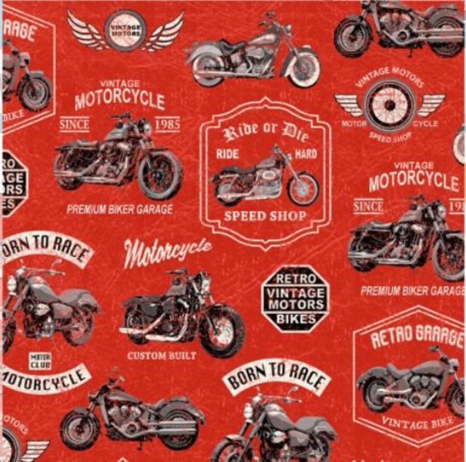 Red Vintage Motorcycle Cotton Fabric | Etsy