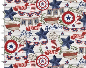 Heart of America White Cotton Fabric: Patriotic Quilting & Sewing by Loni Harris