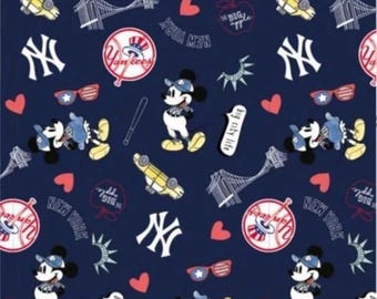 Mickey Mouse Yankees Fabric: MLB Cotton Quilting Fabric, Officially Licensed