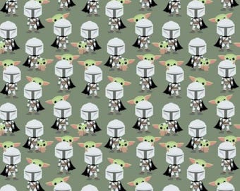 Star Wars Green Mandalorian Hello Friend 100% Cotton Fabric
