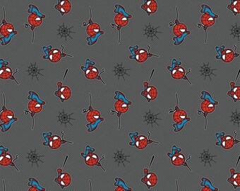 FLANNEL: Marvel Grey Spider-Man Kawaii -Camelot Fabrics -100% Cotton Flannel