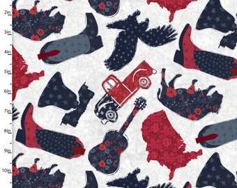 Americana Cotton Fabric: American Dreamer Toss White by Amylee Weeks