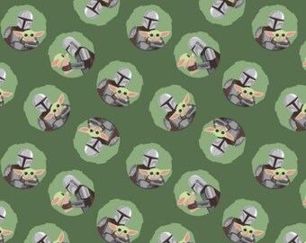 Star Wars Green Mandalorian & Baby Yoda Toss 100% Cotton Fabric