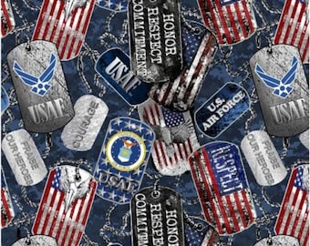 Air Force Military Dog Tag 100% Cotton Quilting & Sewing Fabric by Sykel Enterprises