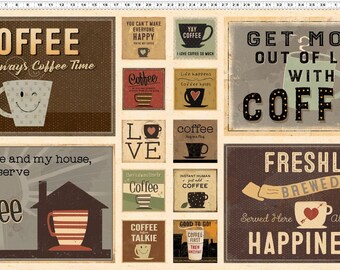 Clothworks YAY! Coffee! Cream Placemat Panel 24"x 43" Cotton Fabric
