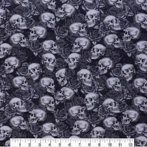 Skulls N Roses Fabric – 100% Cotton Gothic Skull & Rose Quilting Material