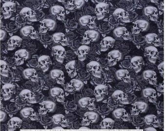 Skulls N Roses Fabric – 100% Cotton Gothic Skull & Rose Quilting Material