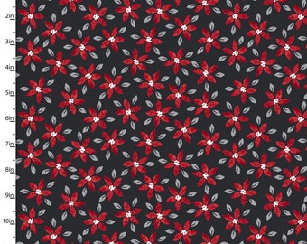 Hanging with My Gnomies Fabric – 3 Wishes Poinsettia 100% Cotton Quilting & Sewing Material