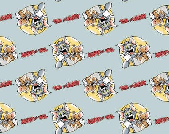 Tom & Jerry Foes Forever Light Blue Print Camelot Fabric