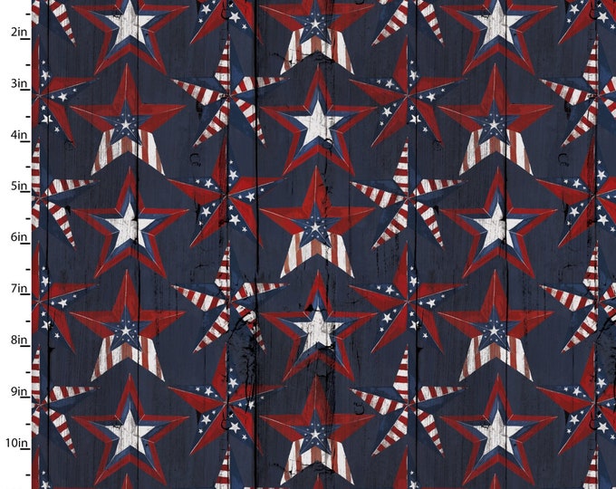 Featured listing image: Patriotic Stars Cotton Fabric: Navy Americana Print