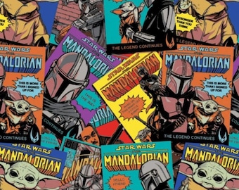 Star Wars Multi Mandalorian Comic Posters 100% Cotton Quilting & Sewing Fabric by Camelot