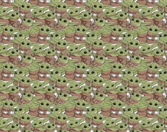 Star Wars Multi Mandalorian Baby Yoda Poses 100% Cotton Fabric