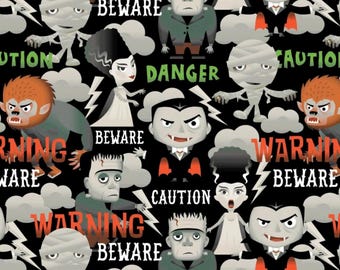 Camelot Beware Danger Caution Character Halloween 100% Cotton Quilting & Sewing Fabric