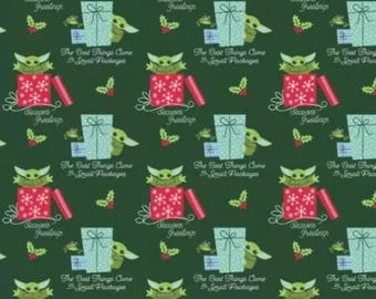 Star Wars Mandalorian Child Small Packages Christmas 100% Cotton Quilting & Sewing Fabric by Camelot