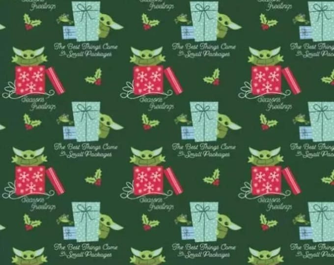Featured listing image: Star Wars Mandalorian Child Small Packages Christmas 100% Cotton Quilting & Sewing Fabric by Camelot