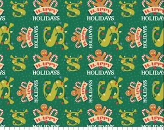 Camelot Shrek Dear Santa Green 100% Cotton Quilting & Sewing Fabric