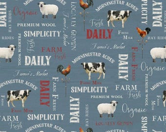 P&B Textiles Farm Fresh Animal Words Cotton Fabric