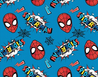 Kawaii Marvel II Spiderman Logo and Head Toss Cotton Fabric