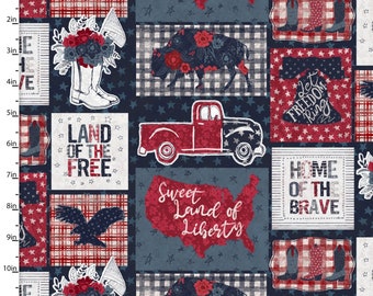 American Dreamer Cotton Fabric: Patriotic Blocks Print