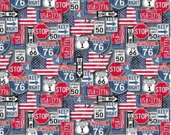 Multi License Plate American Road Trip 100% Cotton Quilting & Sewing Fabric