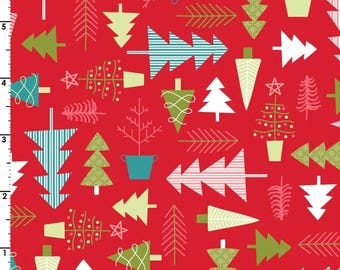 Kimberbell Cup of Cheer Tree Farm Red Cotton Fabric