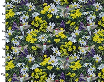 Hummingbird Floral Cotton Fabric - Mountain Multi by 3 Wishes