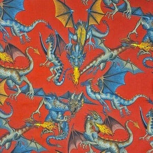 Alexander Henry Tale of the Dragons Red 100% Cotton Fabric