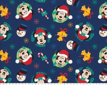 Camelot Disney Mickey Mouse Joy to the World Blue 100% Cotton Quilting & Sewing Fabric