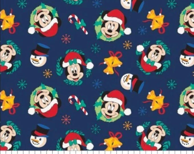 Featured listing image: Camelot Disney Mickey Mouse Joy to the World Blue 100% Cotton Quilting & Sewing Fabric
