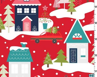 Kimberbell Cup of Cheer Christmas Neighborhood Red Cotton Fabric