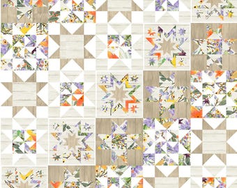 Floral Star Blocks Cotton Fabric - 3 Wishes Locally Grown