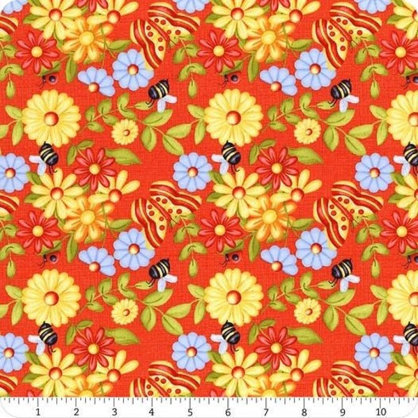 Gnome is Where Your Garden Grows Butterflies and Bees 100% Cotton Fabric