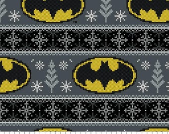Camelot Batman Fair Isle Grey 100% Cotton Quilting & Sewing Fabric