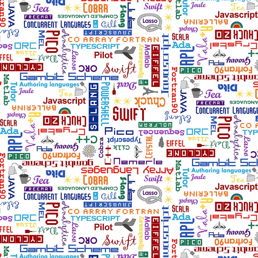 Studio E Data Point Computer Languages White Multi 100% Cotton Fabric