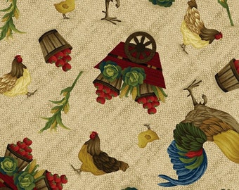 Farm to Market Rooster Toss 100% Cotton Fabric