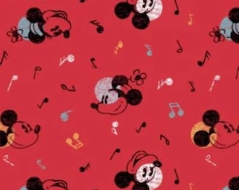 Disney Mickey and Minnie Vintage Mouse Music Scattered 100% Cotton Quilting & Sewing Fabric