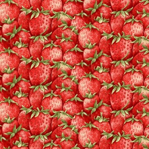 Henry Glass Strawberry Garden -Packed Strawberries Cotton Fabric