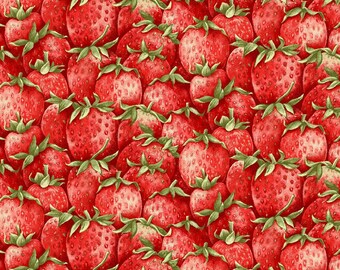 Henry Glass Strawberry Garden -Packed Strawberries Cotton Fabric