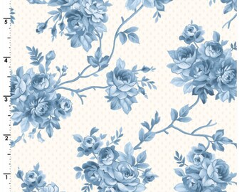 American Beauty Climbing Rose- Blue 100% Cotton Fabric
