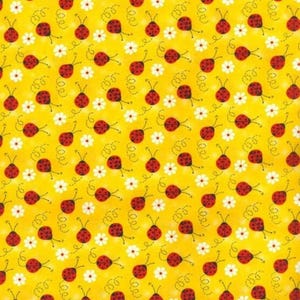 Ladybug with Daisy Yellow 100% Cotton Quilting & Sewing Fabric by Fabric Traditions