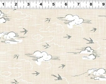 New Earth Bird Sky Light Khaki 100% Cotton Quilting & Sewing Fabric by Clothworks