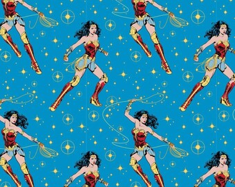 Blue Wonder Woman Lasso 100% Cotton Quilting & Sewing Fabric by Camelot
